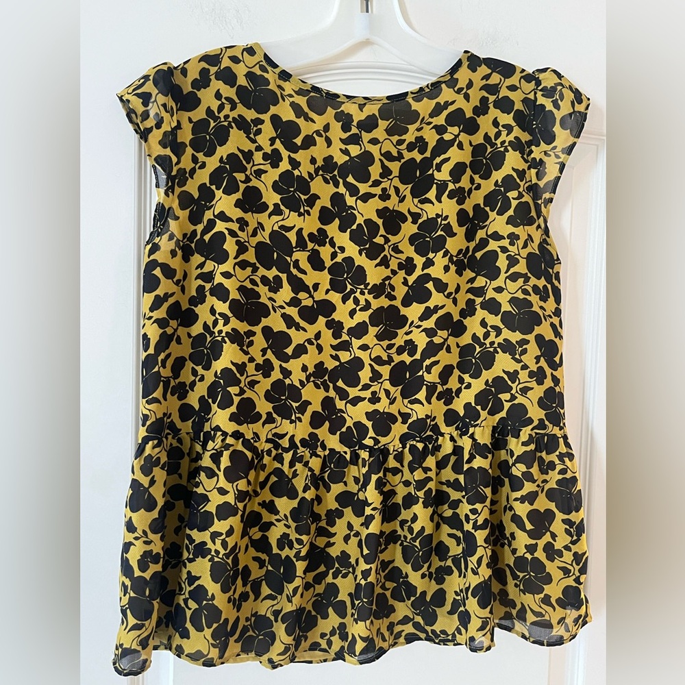 Ann Taylor Factory Floral Print Blouse Black and Dark Yellow Women’s Size XS - Picture 5 of 15